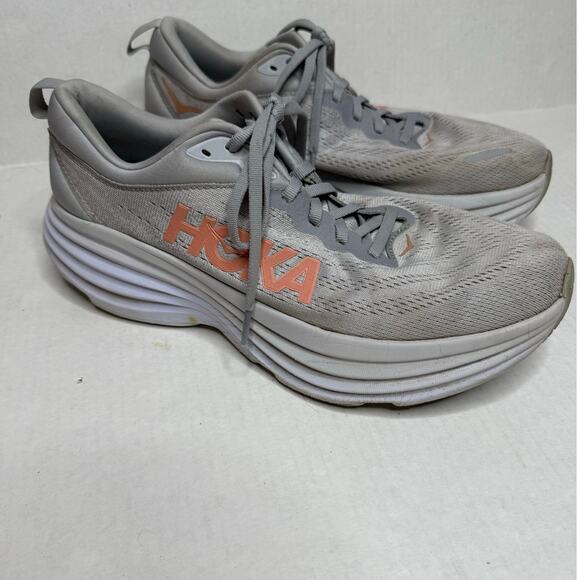 Hoka Bondi 8 Max Cushion Gray Light Purple Comfort Womens Sneakers Size 11